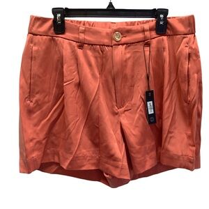 Dictionary Satin Size L Corora Beige Button-Front Pleat Shorts. New With Tags.